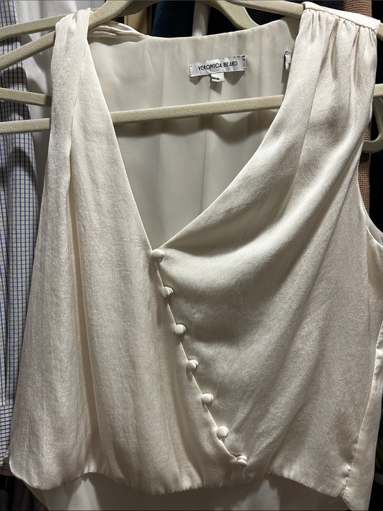 Veronica Beard Tops - Veronica Beard Ivory Silk-Blend Sleeveless Wrap Top with Covered Buttons